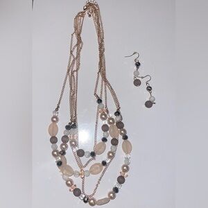 Beautiful beaded chain layered necklace with earrings